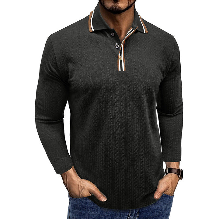 Drune | Polo Shirt Taillierte Passform Lange Ärmel Gestreifter Kragen Strick Textur