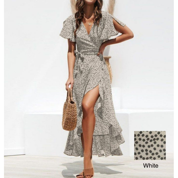 Damen Wickelkleid mit fließendem Schnitt und Volantdetail Drune