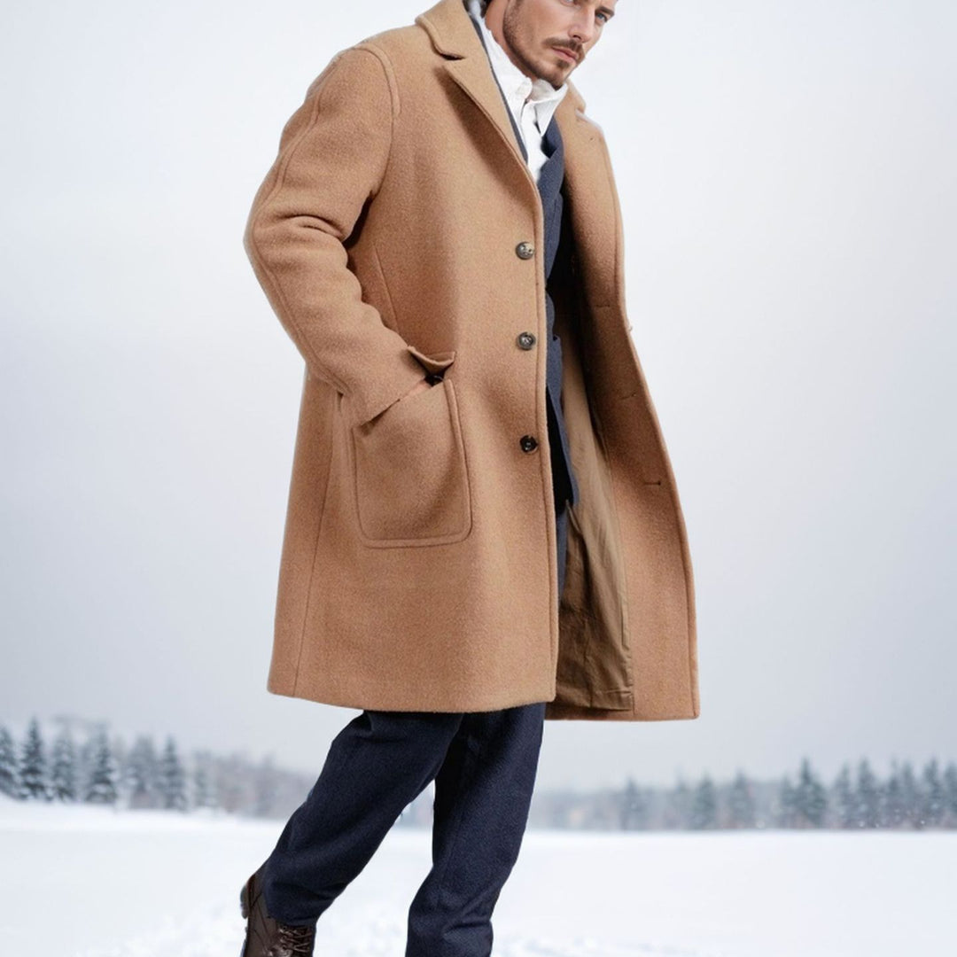 Herren eleganter und wärmer Wintermantel mit doppelter Knopfleiste und praktischen Taschen Drune