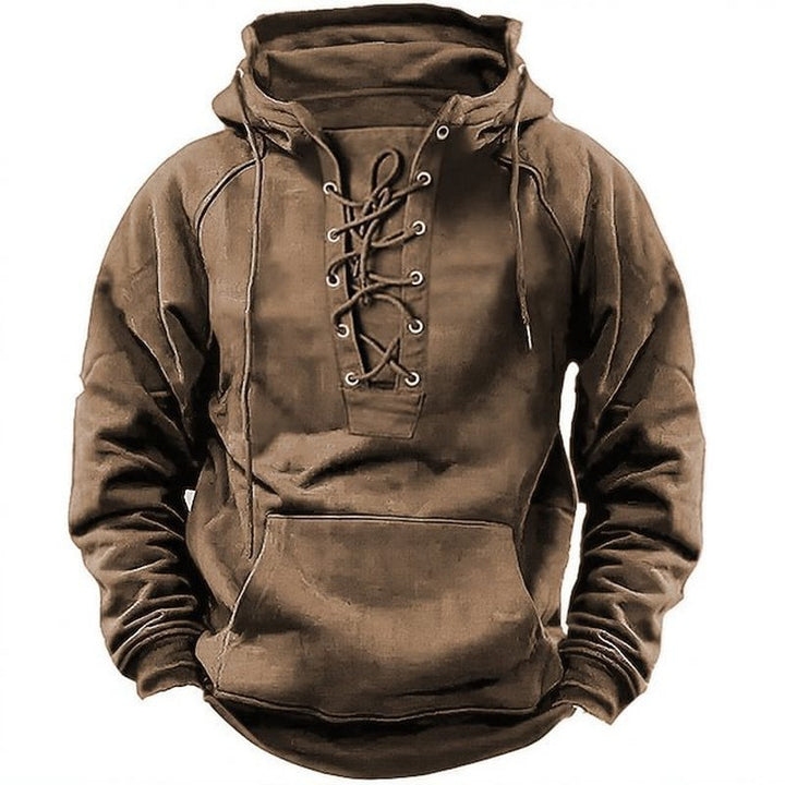 Herren Hoodie mit Frontschnürung und Kängurutasche Drune