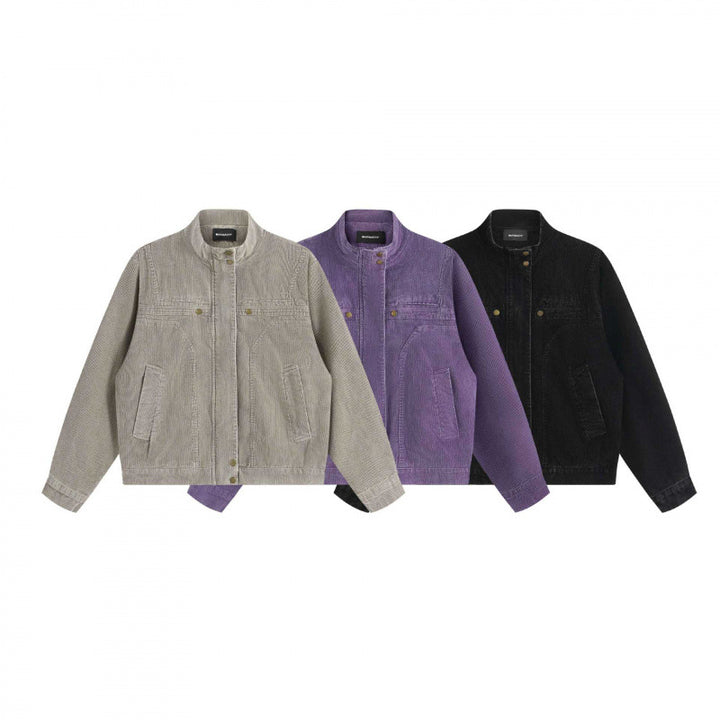 Unisex Cord-Boxy-Blouson mit Stehkragen, verdeckter Druckknopfleiste und aufgesetzten Schubtaschen Drune