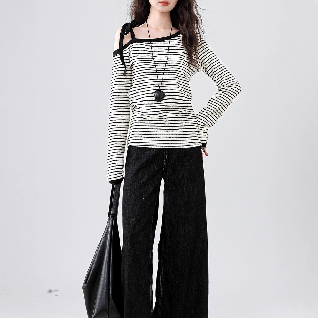 Damen Off-Shoulder Oberteil mit modernem Streifen Design Drune