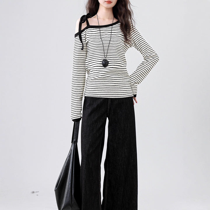 Damen Off-Shoulder Oberteil mit modernem Streifen Design Drune