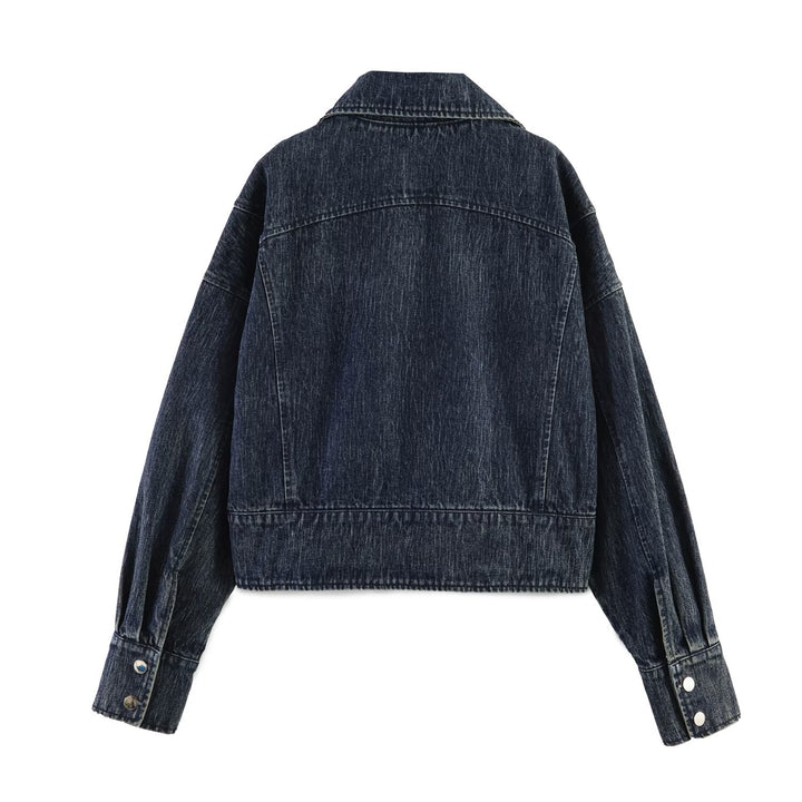 Damen Oversized-Jeansjacke mit großem Schalkragen und Used-Effekt Drune