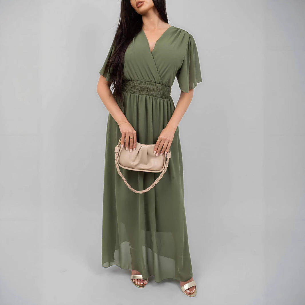 Damen Maxikleid mit fließendem Schnitt und V-Ausschnitt Drune