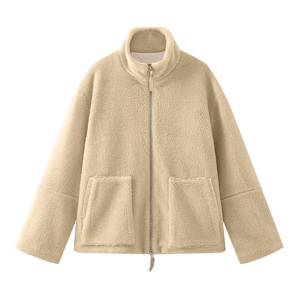 Drune Damen Jacke – Lockerer Schnitt, Stehkragen, Reißverschluss