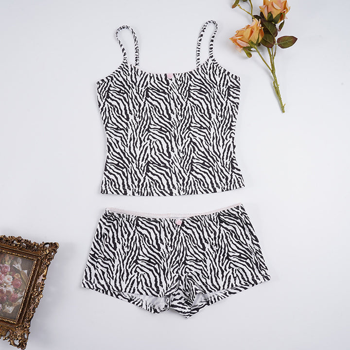 Damen Schlafanzug-Set mit trendigem Zebramuster und verstellbaren Trägern Drune