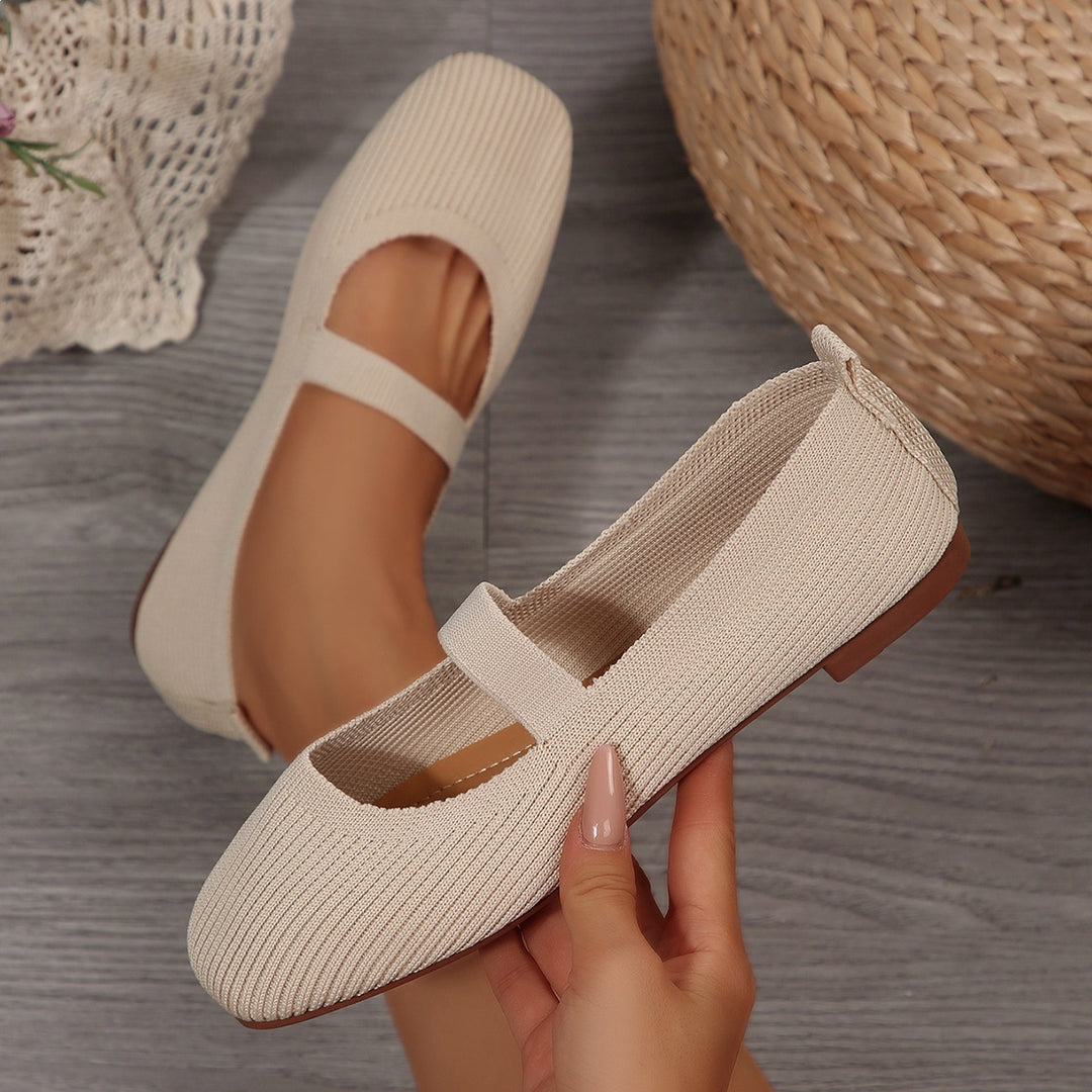 Damen Strick-Ballerina mit elastischem Riemen und flexibler Sohle Drune