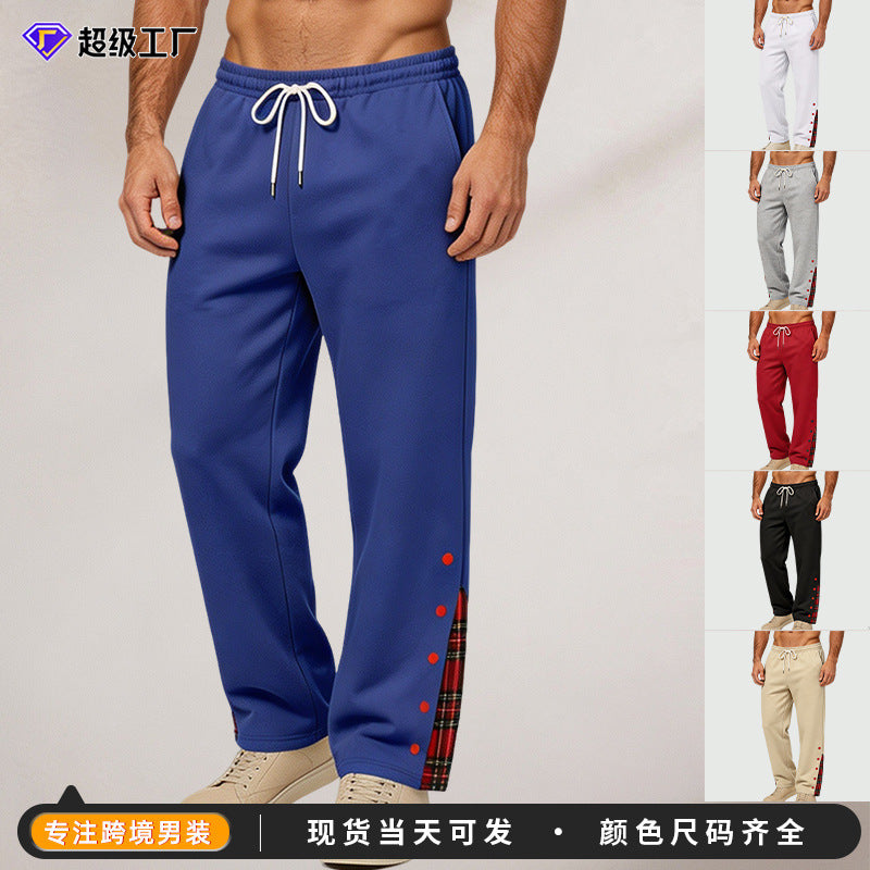 Herren weite Jogginghose mit Karobesatz und Druckknopf-Detail Drune