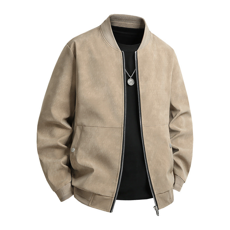 Herren Veloursoptik-Bomberjacke im minimalistischen Look mit Zweiwege-Reißverschluss, Rippkragen und verdeckten Druckknöpfen Drune
