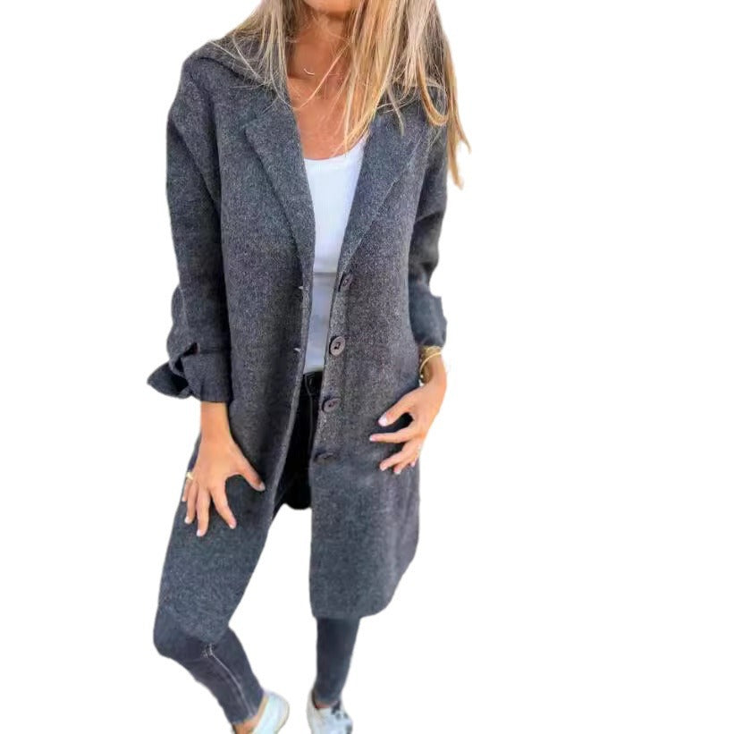 Damen nan Oversize Wollmix-Mantel mit Reverskragen aufgesetzten Taschen geknöpfter Front und umgeschlagenen Ärmeln Drune