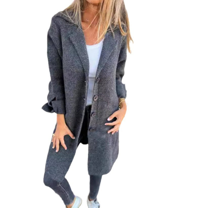 Damen nan Oversize Wollmix-Mantel mit Reverskragen aufgesetzten Taschen geknöpfter Front und umgeschlagenen Ärmeln Drune