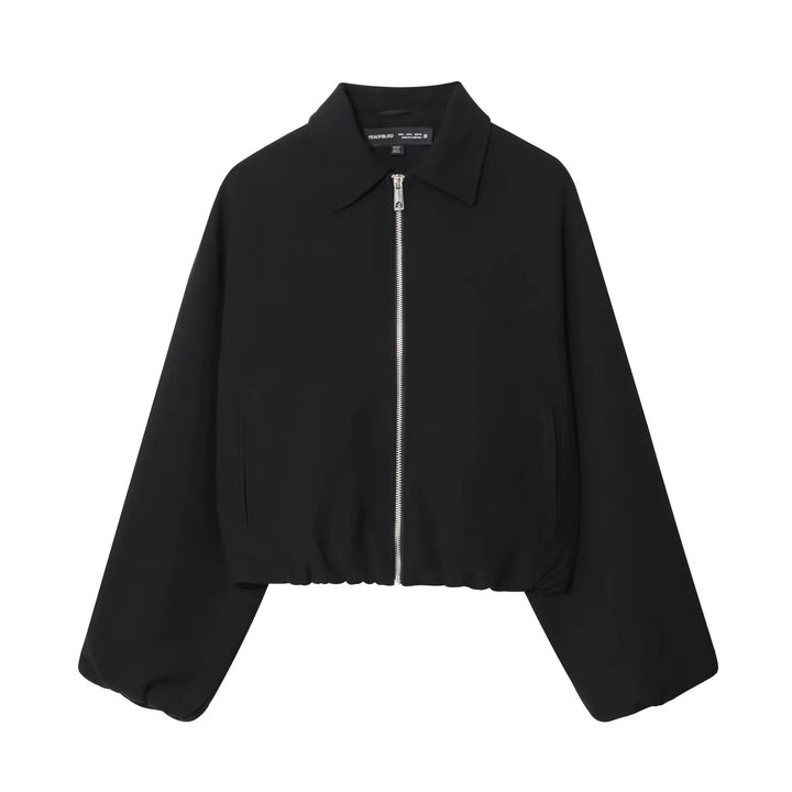 Damen nan cropped Blousonjacke mit Hemdkragen, verdecktem Metallreißverschluss und elastischem Saum Drune