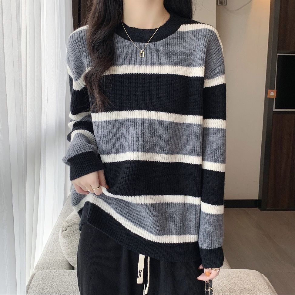 Damen lässiger Pullover mit farbenfrohem Streifenmuster Drune