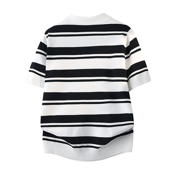 Damen Kurzarm Poloshirt mit gestreiftem Design Drune