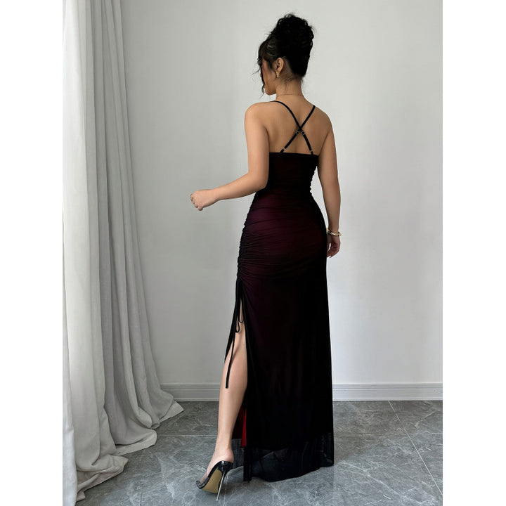 Damen elegantes Wickelkleid mit schulterfreien Trägern und raffinierten Rüschendetails Drune