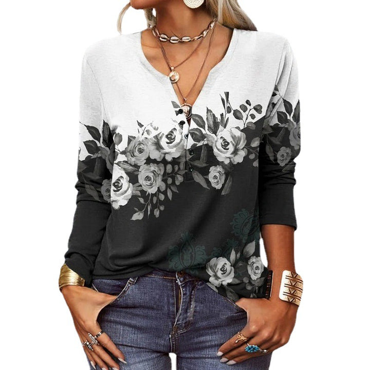 Damen Langarmshirt mit detailliertem Druck und Knopfleiste Drune