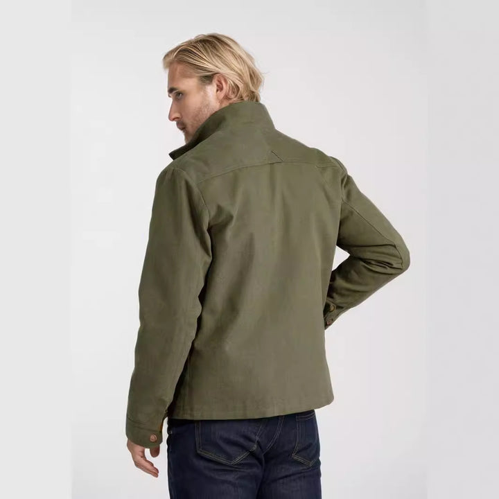 Herren Kurze Denim-Fieldjacke mit Stehkragen, Reißverschluss und aufgesetzten Brusttaschen Drune
