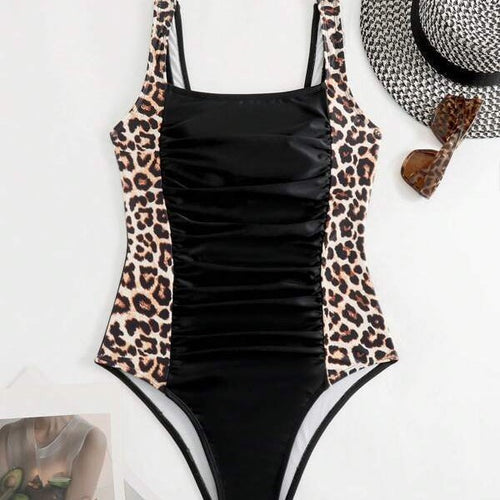 Damen Einteiler Badeanzug mit raffiniertem Leo-Design und figurformendem Schnitt Drune