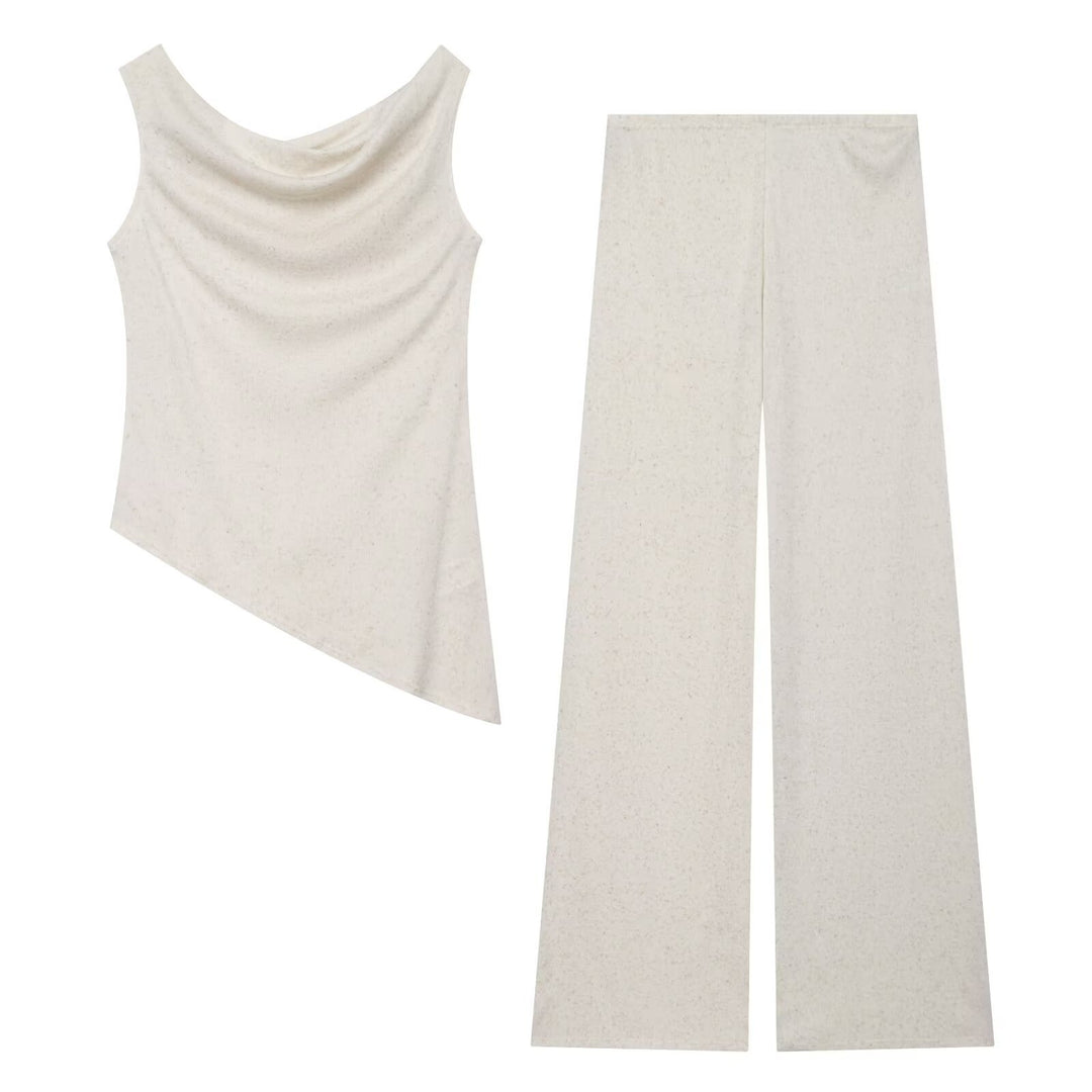 Damen Weite Strickhose mit hoher Taille und ausgestelltem Bein Drune