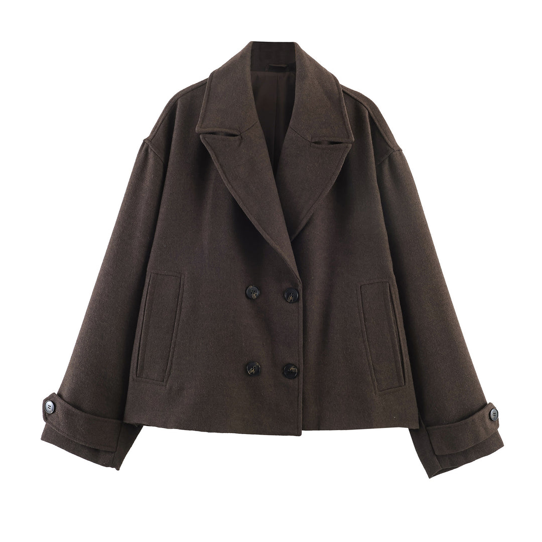 Damen Kurze doppeltreihige Boxy-Manteljacke mit weitem Revers Drune
