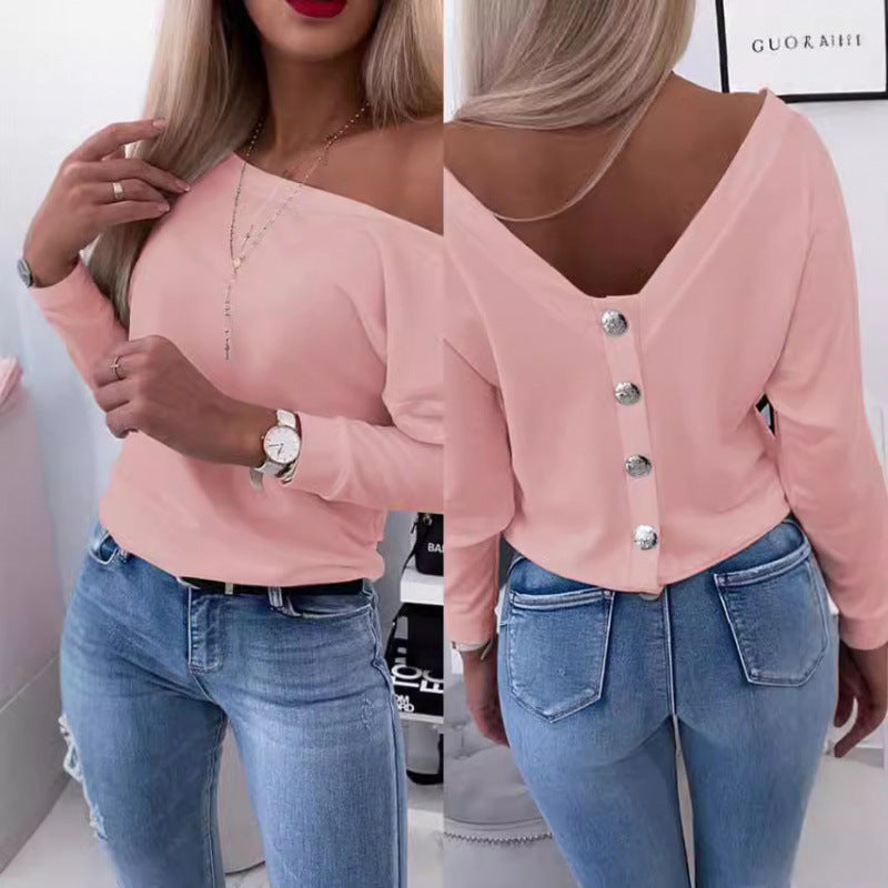 Damen Off-Shoulder Freizeit Pullover Top Drune