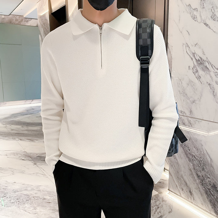 Herren Strukturierter Halbzip-Strickpolopullover mit Reißverschlusskragen Drune