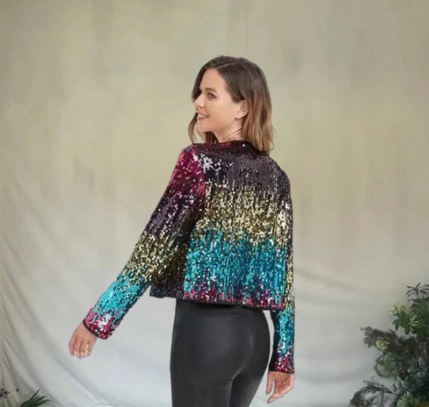 Damen Glitzernde Paillettenjacke mit modischem Schnitt Drune
