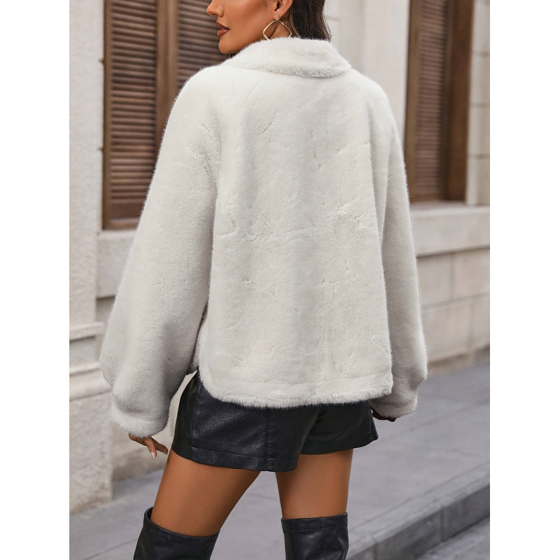 Damen Trendige Kunstpelzjacke mit weit geschnittenen Ärmeln Drune