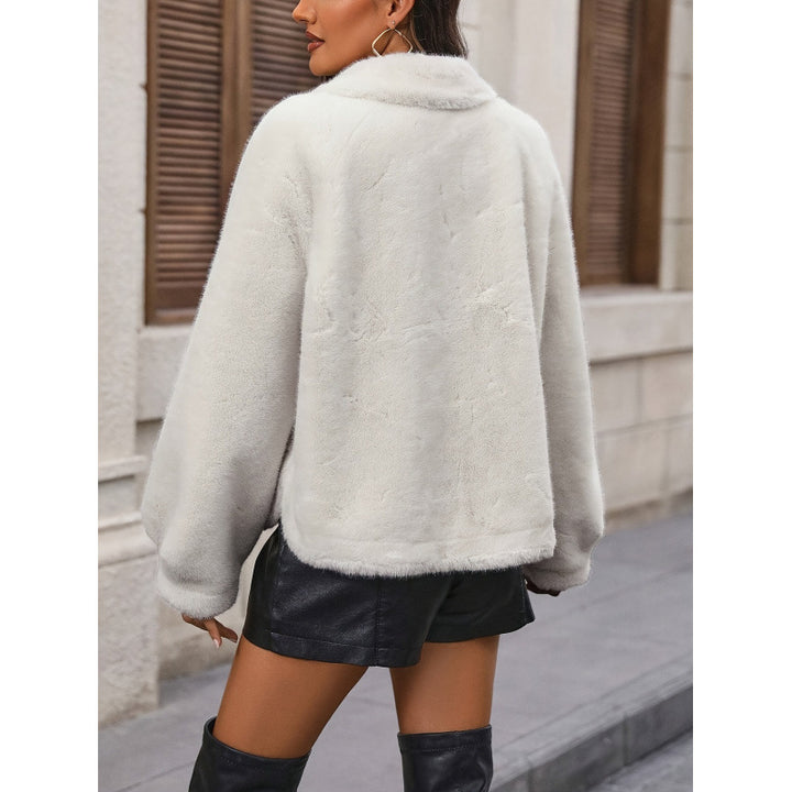 Damen Trendige Kunstpelzjacke mit weit geschnittenen Ärmeln Drune