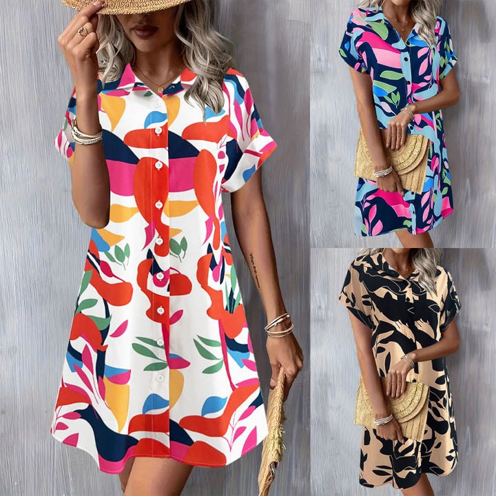 Damen Blusenkleid mit Knopfleiste und floralem Muster Drune