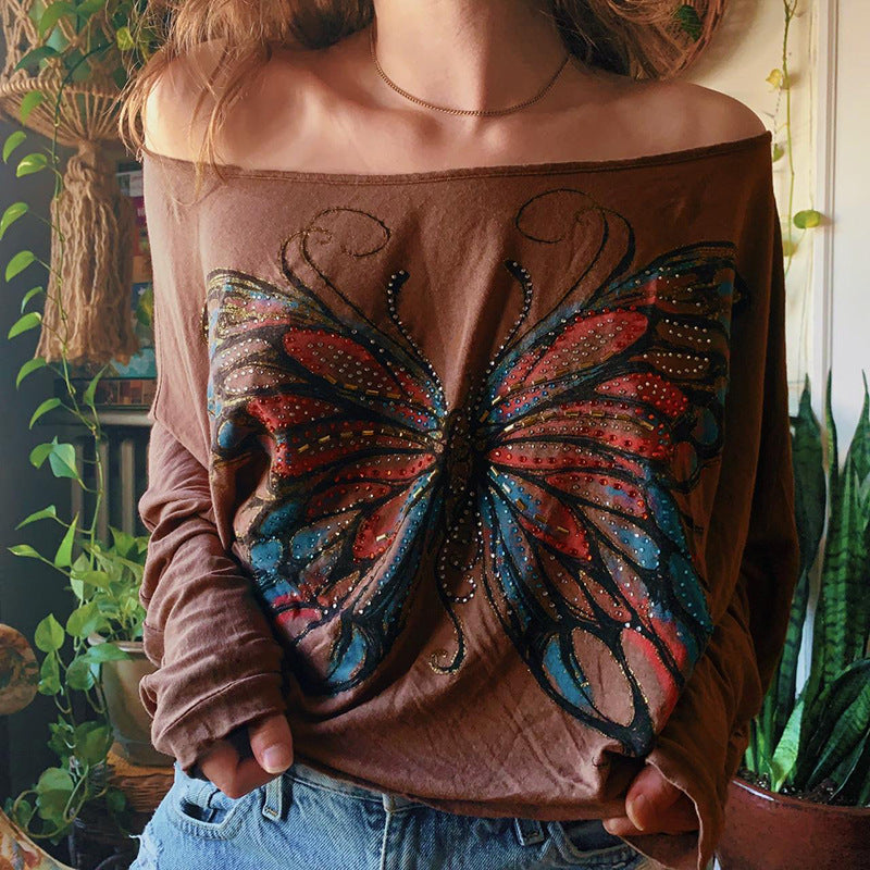 Damen Oversize-Shirt mit schillerndem Schmetterlingsdesign Drune