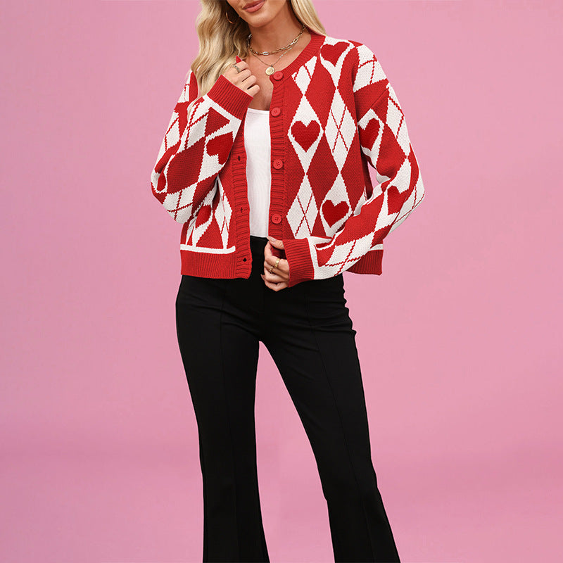 Damen Strickjacke im verspielten Herzdesign mit Knopfleiste Drune