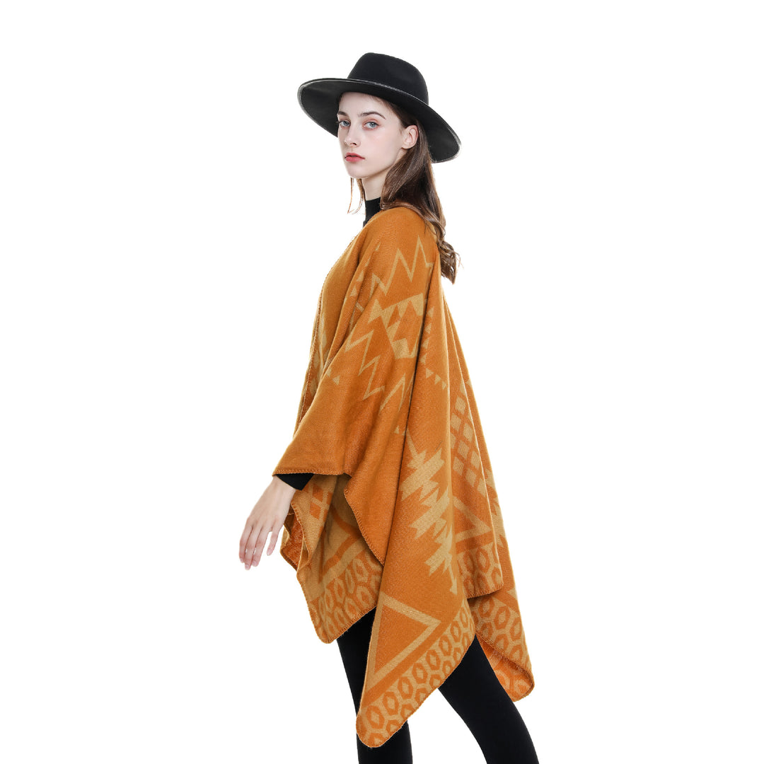Damen Ruana‑Poncho im Oversize mit Kaschmir‑Touch, geometrischem Jacquard und offener Kimono‑Silhouette Drune