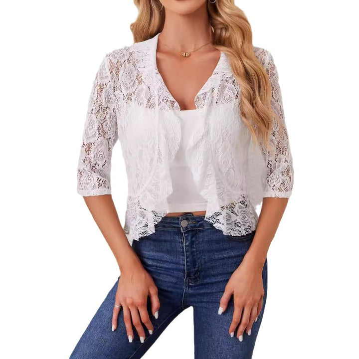 Damen Spitzenjacke mit romantischem Schnitt und dekorativen Rüschen Drune