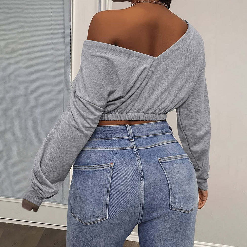 Damen lässiges Crop-Top mit schulterfreiem Design und tailliertem Saum Drune
