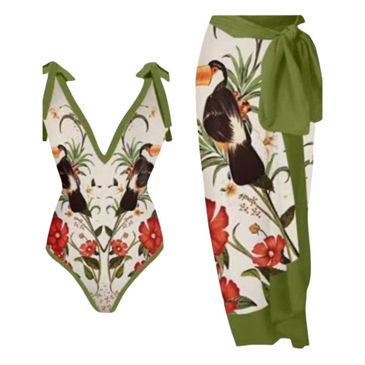Damen Pareo mit botanischem Muster und stilvollem Bindegürtel Drune
