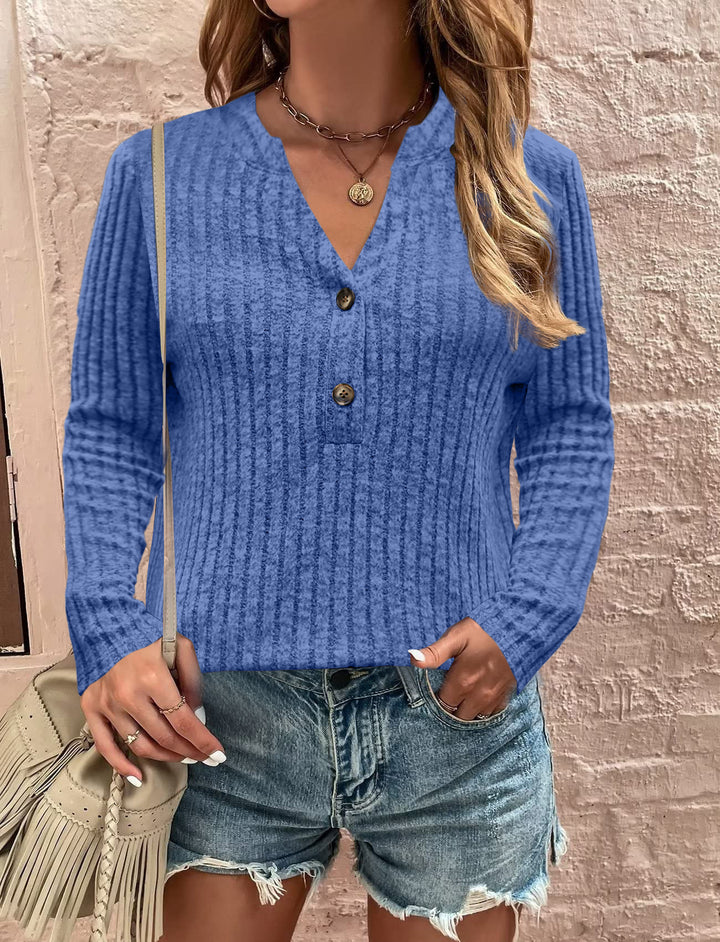Damen Langarmshirt mit strukturiertem Rippdesign und Knopfdetail Drune