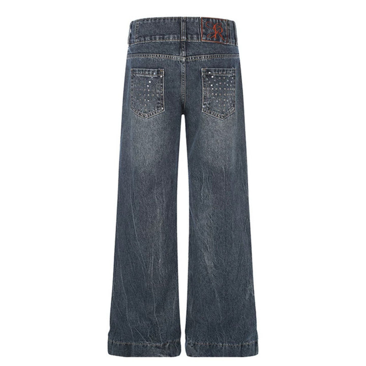 Damen High-Waist Weite Palazzo-Jeans mit Doppelknopf und ausgestelltem Bein Drune