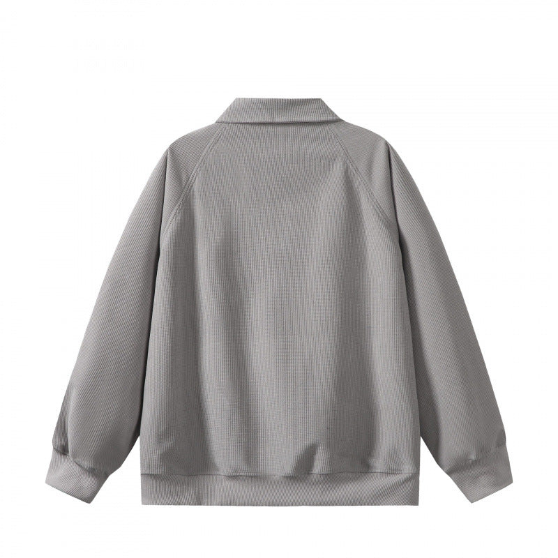 Unisex Oversize Halbzip-Sweatshirt mit Polokragen, Waffelstruktur und Kängurutasche Drune
