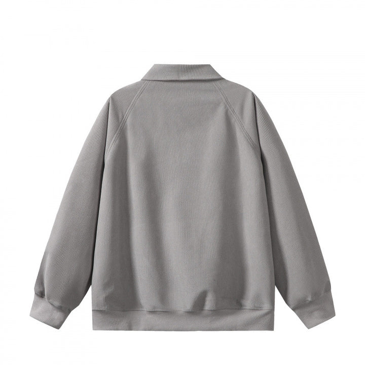 Unisex Oversize Halbzip-Sweatshirt mit Polokragen, Waffelstruktur und Kängurutasche Drune