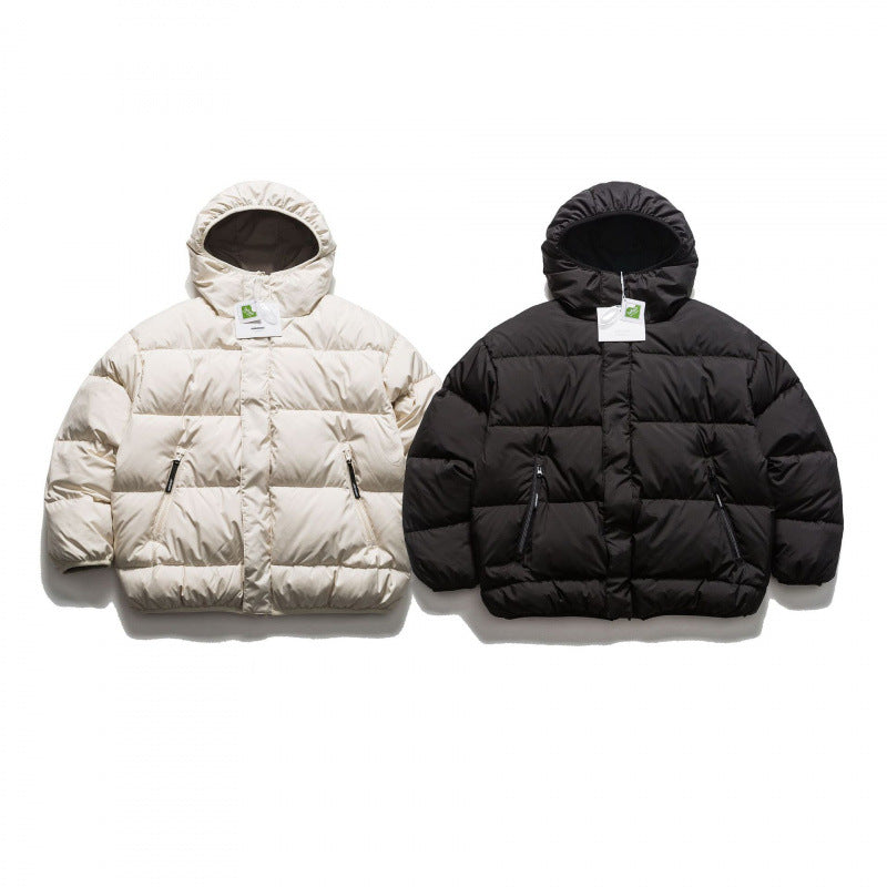 Unisex Kurze Boxy‑Pufferjacke mit voluminöser Kapuze, verdeckter Frontblende und Reißverschlusstaschen Drune