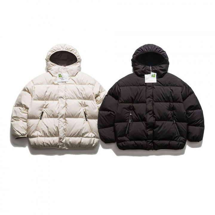 Unisex Kurze Boxy‑Pufferjacke mit voluminöser Kapuze, verdeckter Frontblende und Reißverschlusstaschen Drune