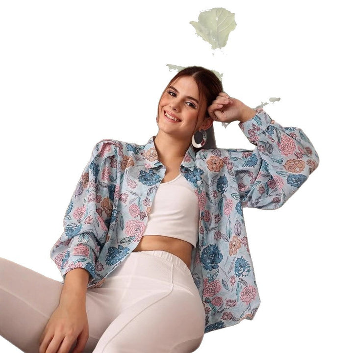 Damen Leichte Chiffon-Bluse mit floralem Allover-Print und Ballonärmeln Drune