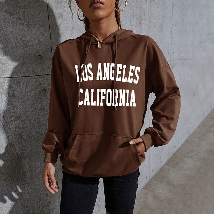 Damen Oversize-Kapuzenpullover im Collegestyle mit Kängurutasche, Retro-Logoprint und French-Terry-Futter Drune