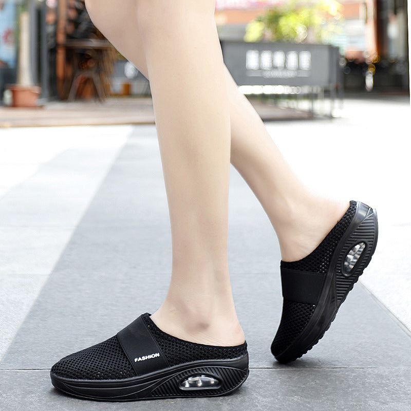 Damen Halbschuh-Slipper mit atmungsaktivem Strickobermaterial, elastischem Mittelfußriemen und Dämpfungssohle Drune