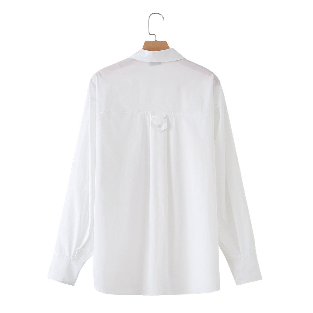 Damen Oversize-Basics-Bluse mit kastiger Silhouette, Hemdkragen und Brusttasche Drune