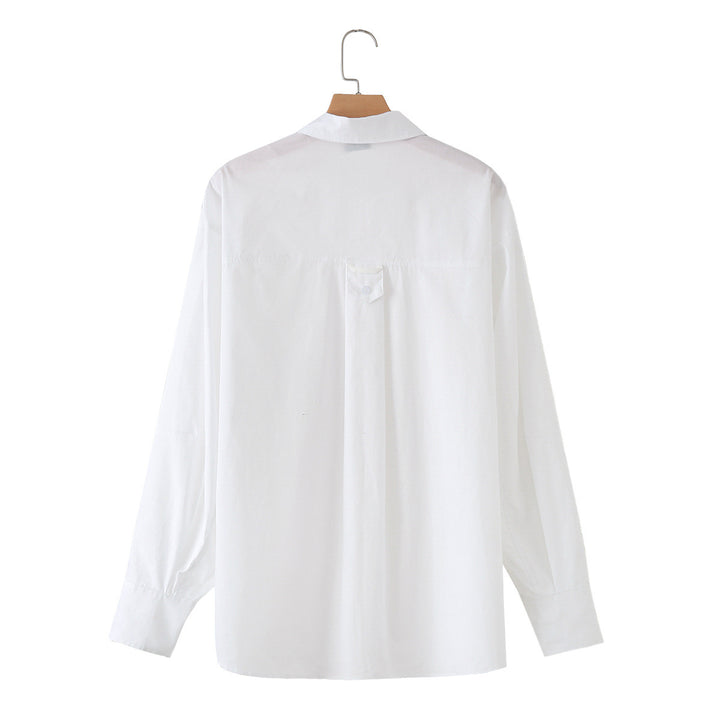 Damen Oversize-Basics-Bluse mit kastiger Silhouette, Hemdkragen und Brusttasche Drune