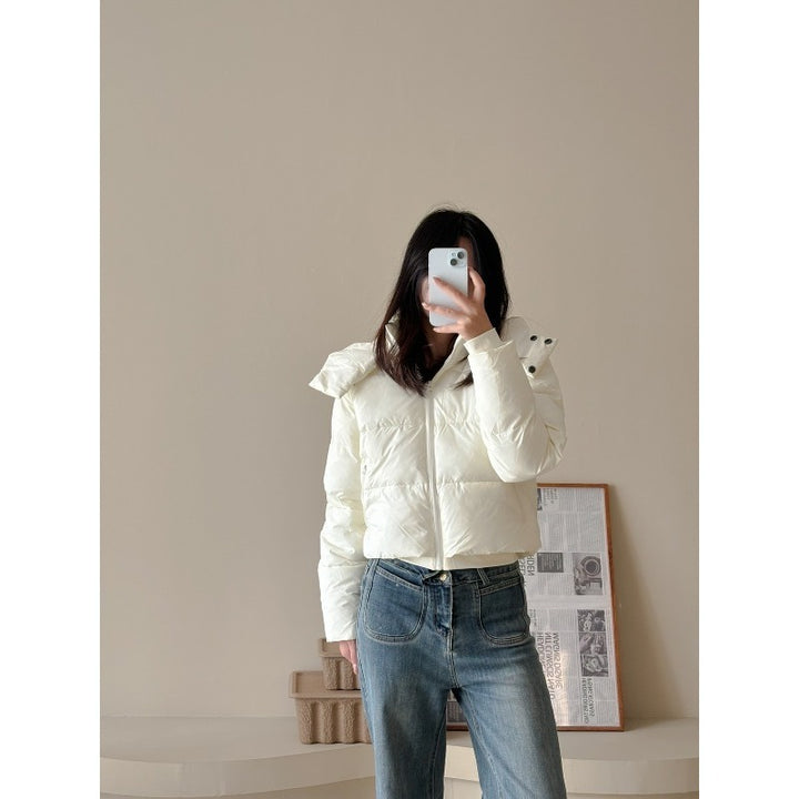 Damen Kurze Stepp-Cropped-Jacke mit breitem Umlegekragen Drune
