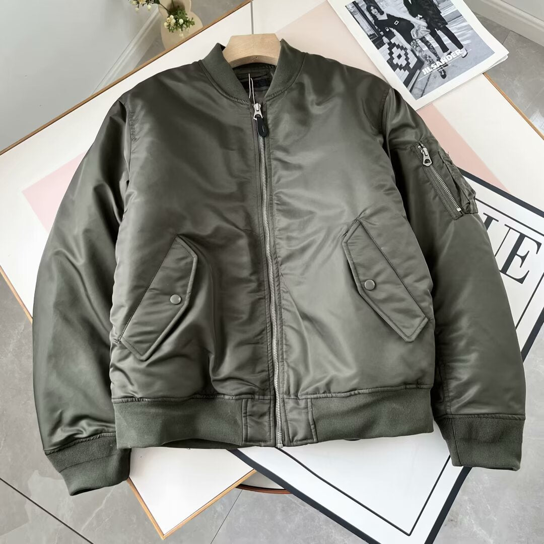 Damen zeitlose Kunstleder-Bomberjacke mit praktischen Taschen Drune